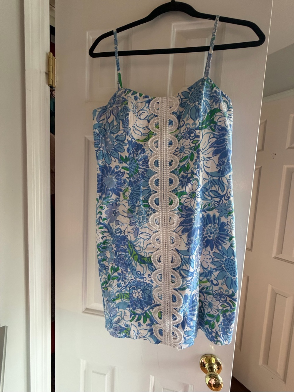 Lilly Pulitzer Shelli Blue, White & Green Floral Spaghetti-Strap Mini Dress